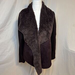 Chelsea & Theodore Brown Faux Fur Suede Knit Jacket Coat Womens Designer